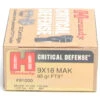 Hornady 9X18 Makarov 90 Grain FTX (Flex Tip) Critical Defense Ammunition Ammunition (25 Rounds)